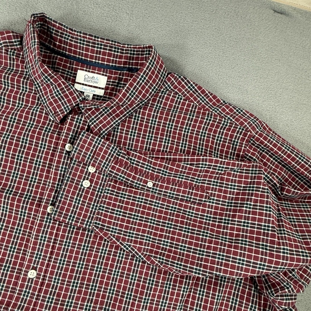 Croft & Barrow Mens 4XB Red Plaid Long Sleeve Easy Care Button Up Dress Shirt